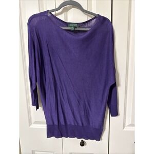 Women's Lauren Ralph Lauren Dolman Sleeve Purple Silk Sheer Sweater Large